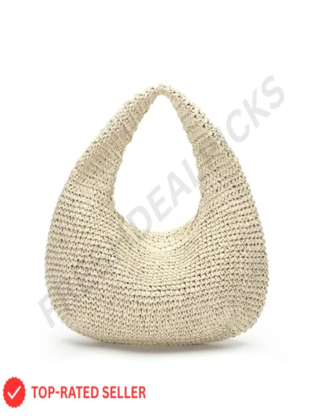 Handwoven Straw Hobo Shoulder Bag for Women with Top Zip Closure Lightweight